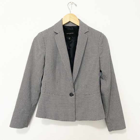 Banana Republic Black & White Houndstooth Blazer Jacket Size 2 Petite - Picture 1 of 5